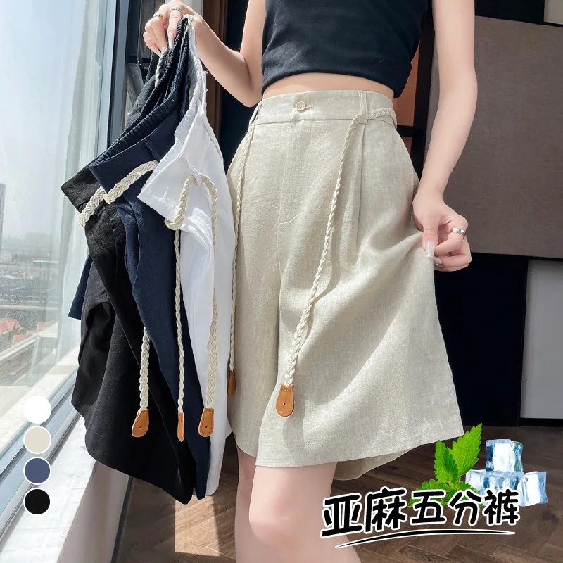 

Linen Shorts Summer Loose High-waisted Suit Wide-leg Pants