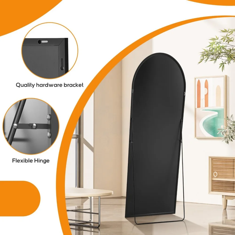 Full-Length Arched Mirror - Upgraded 21x64 Inch Shatter-Proof Glass Wall Mirrors for Floor Standing, Hanging, or Leaning - Large