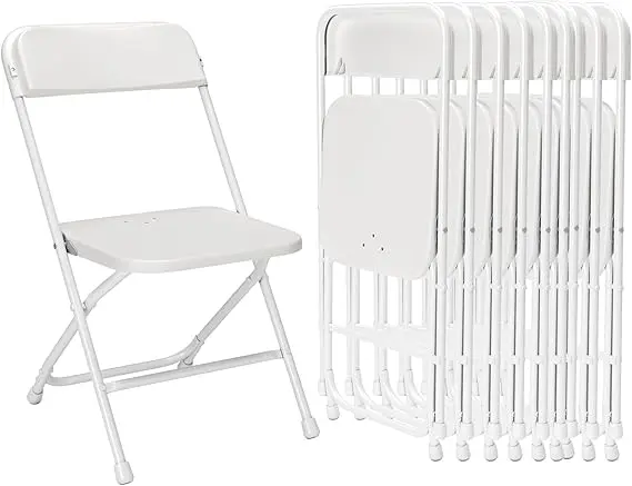 Portable Outdoor Folding Chairs, White, Heavy-Duty 350lb Capacity, Plastic with Steel Frame for Events