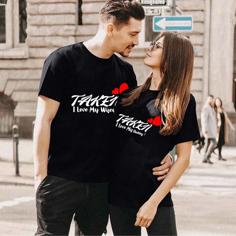 Valentine‘s Day Gift Tops Taken I Love My Wifey I Love My Hubby Matching Shirt Love Couples TShirts Lovers Valentine Tees Outfit