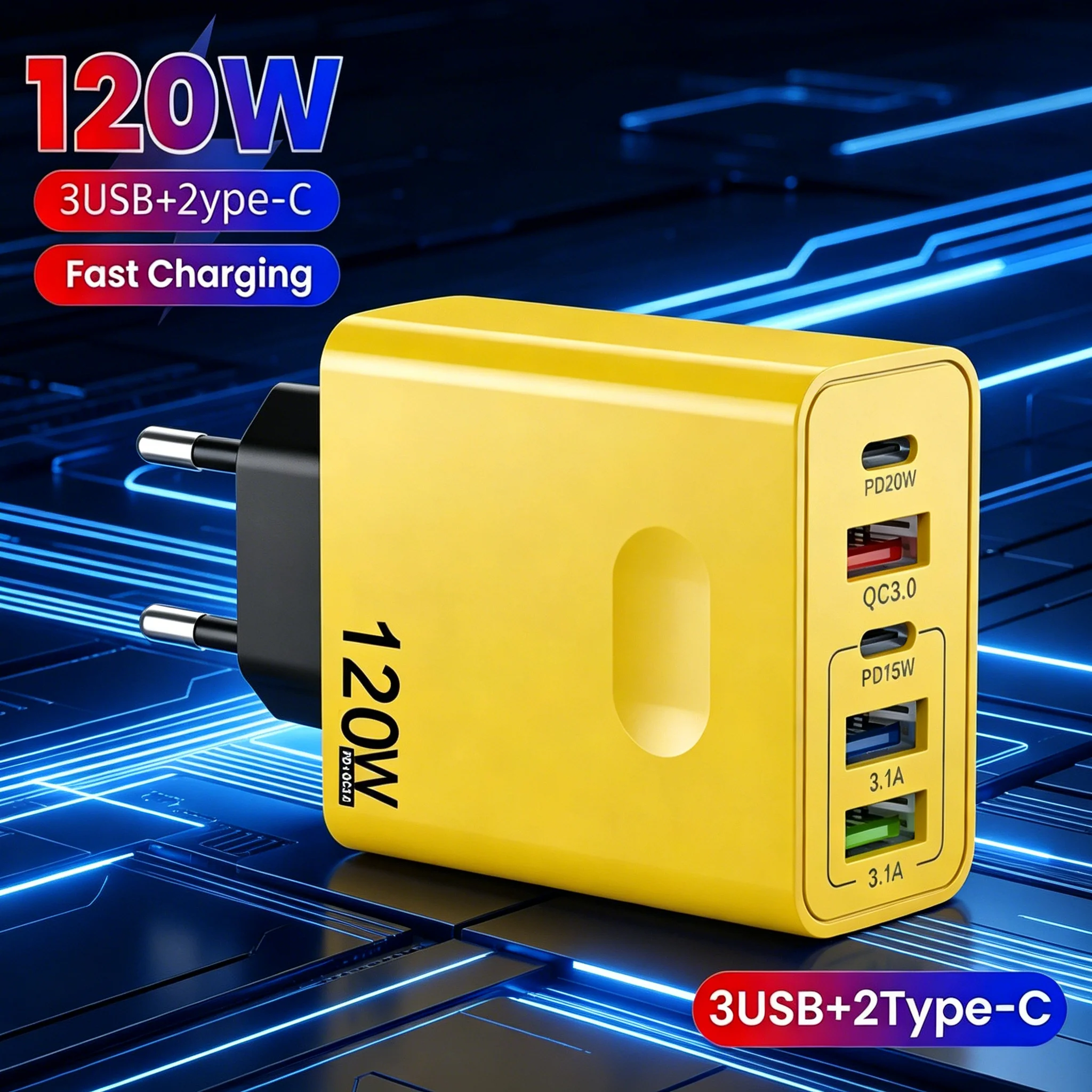 120w carregador usb pd carregamento rápido adaptador de energia do telefone móvel para iphone samsung xiaomi carregador de parede de carga rápida ue/eua/reino unido plug