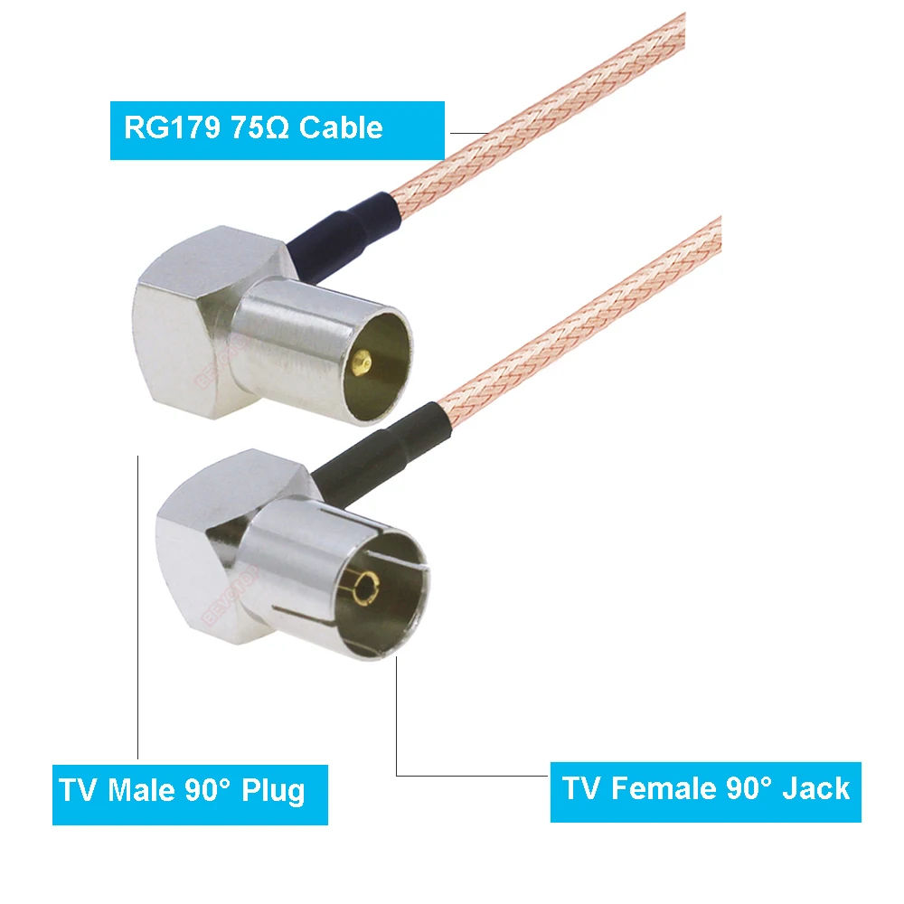 RG179 Cable 75Ohm TV Male 90° to TV Female 90° Right Angle Plug RG-179 Pigtail TV Antenna Cord Jumper TV Aerial RF Coaxial Cable