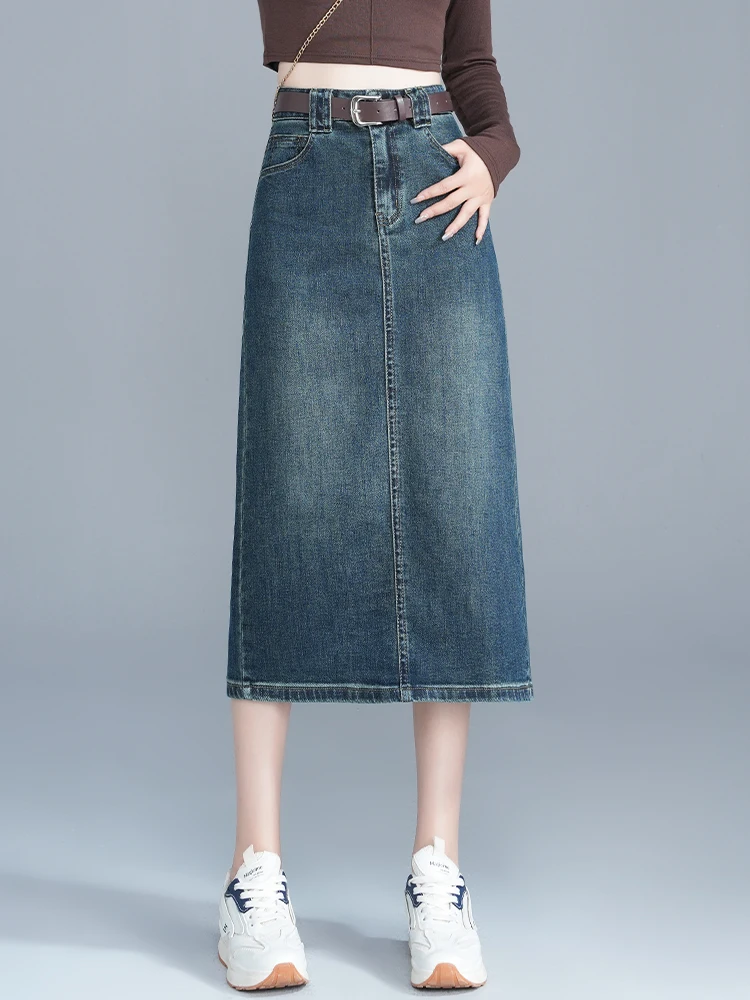 

Ретро-юбка А-силуэта с высокой талией для женщин, весна-осень, из смесового хлопка и полиэстера, повседневная, прямого кроя, с открытым передом