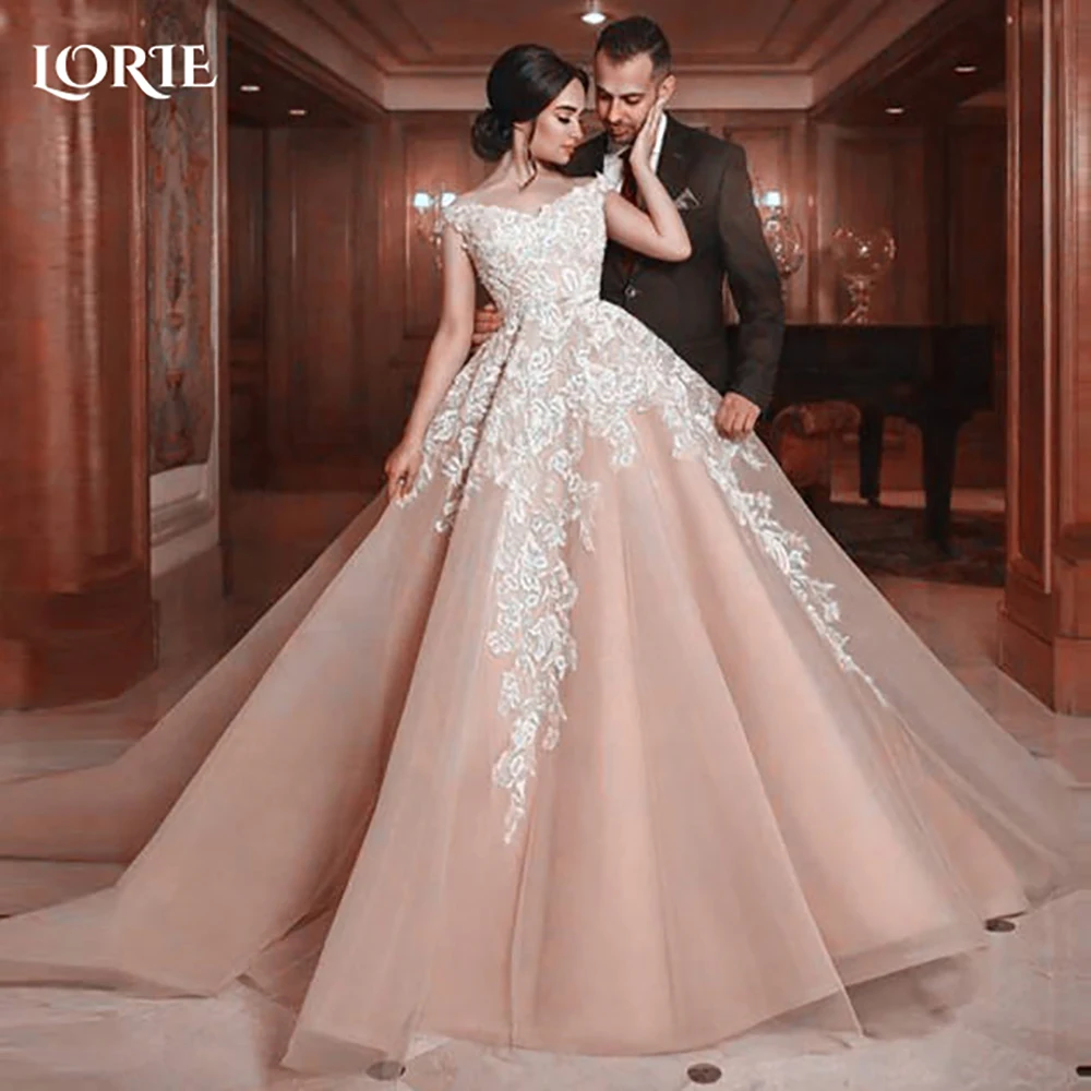 

LORIE Lace Dubai Wedding Dress Boat Neck Appliques A-line Princess Wedding Gowns V Neck Backless Bridal Dress for Women 2024