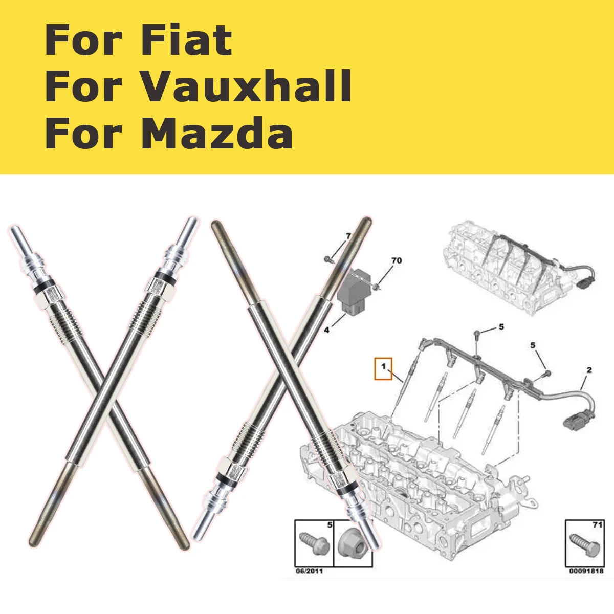 

Накаливательные свечи 5V для дизельных отопителей 1682276 1703269 1824690 9683195280 для Fiat Scudo Bus, Mazda 2 3 5 CW, Vauxhall Grandland X, Vivaro