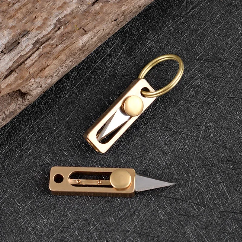 D2 Blade Openbox Knife Mini Portable Outdoor Camping Self Defense EDC Brass Push Knife with Keychain Cutting Knife