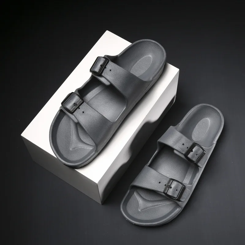 Men Women Double Buckle Strap Thick Soled Open Toe Slippers Lightweight EVA Slides Classics Non-Slip Indoor Outdoor Beach Sandal