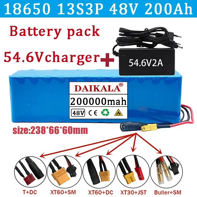 

48V 200Ah18650 Lithium Ion Battery 1000w 13S3P Lithium Ion Battery Pack for 54.6v Bicycle Scooter with BMS+Charger