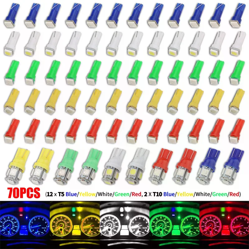 

70PCS T5 T10 5050-SMD LED Speedometer Instrument Gauge Cluster Dash Light Bulbs