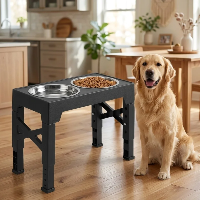Adjustable Elevated Dog Feeder with Double Stainless Steel Bowls, Raised Food Water Stand for Small Medium Large Dogs