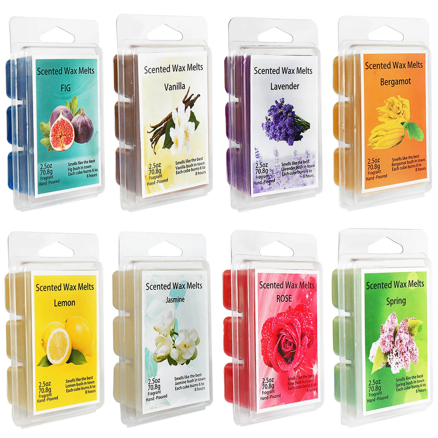 8-Box Set of Scented Wax Blocks, 8 Fragrances Including Lemon, Rose, Lavender, Gatherings, Sleep, Spa.