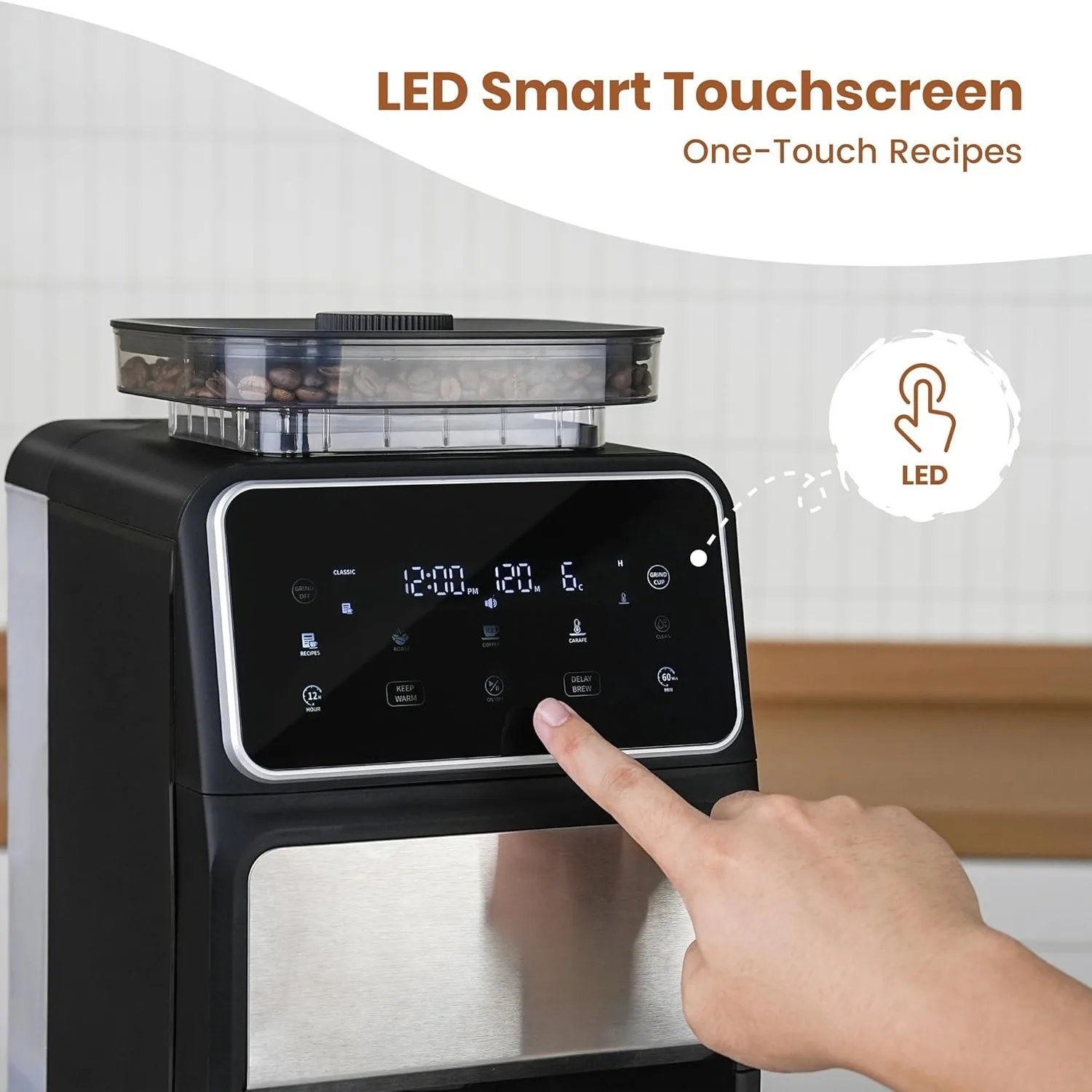 ماكينة صنع القهوة المدمجة 10-C Grind & Brew - شاشة تعمل باللمس قابلة للبرمجة، تحافظ على الدفء لمدة 4 ساعات، فلتر دائم