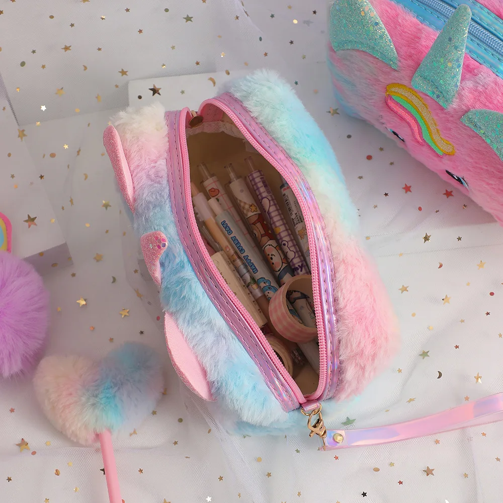 New Fur Plush Unicorn Cosmetic Bag for Women Plush Girl Makeup Bag Female Beauty Case Travel Portable Toiletry Makeup Case Bag