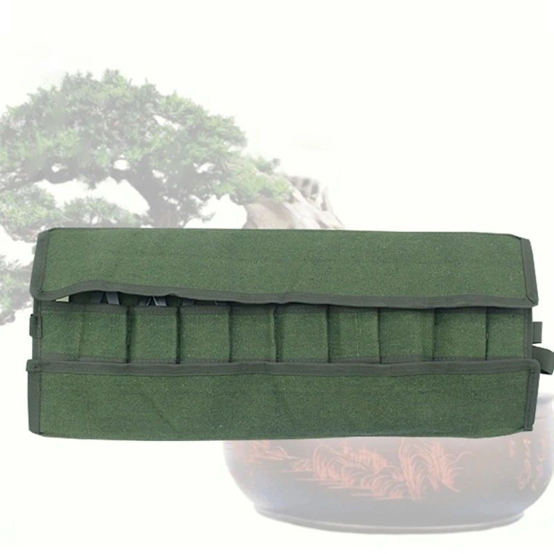 Bolsa almacenamiento en rollo herramientas Bonsai con 10 bolsillos para bolsa herramientas portátil jardín