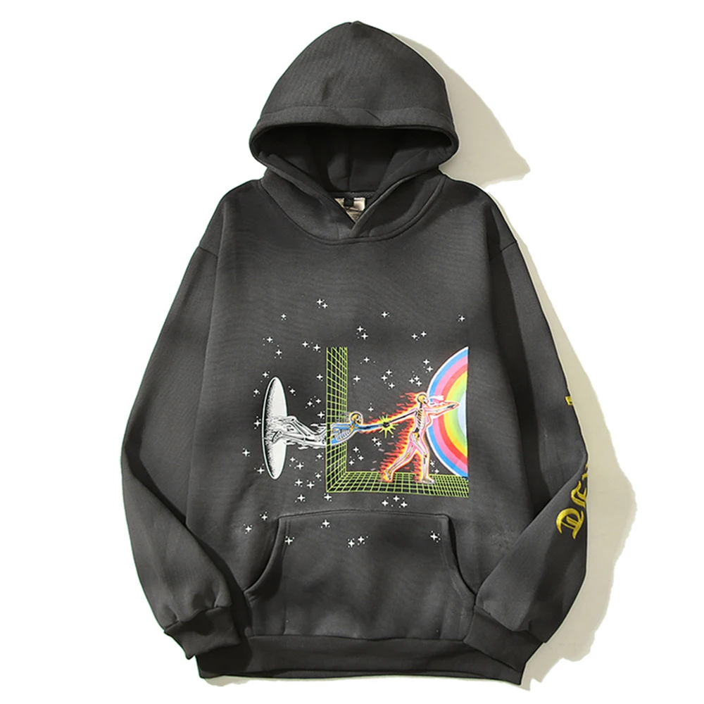 

Time Travel Print and Embroidery Fleece Pullover Hoodies Men Women Autumn Streetwear Men's Sweatshirts Unisex Clothing