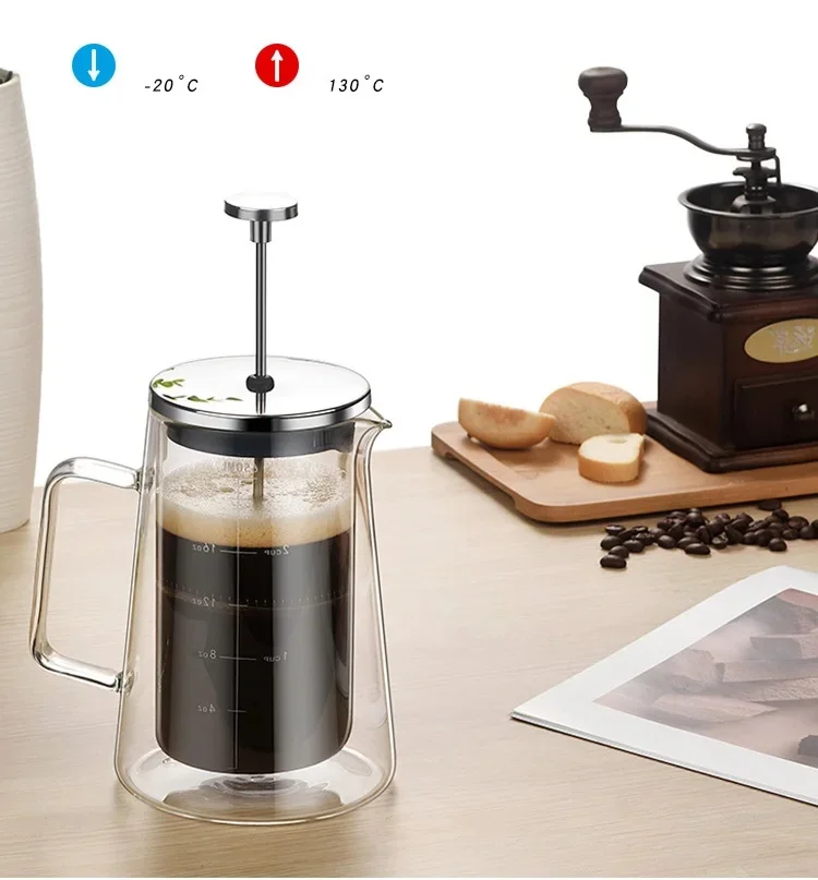 الزجاج الفرنسي الصحافة مقاومة للحرارة جدار مزدوج إبريق قهوة المنزلية تصفية تقاسم وعاء وعاء زجاجي السفر والتخييم إبريق قهوة