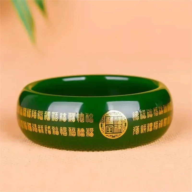 

Mai Chuang/ HandCarved/ Green Jade Heart Sutra Bai Fu Fashion Bangles/Bracelet Jewelry Exquisite Workmanship Women Couple Gift