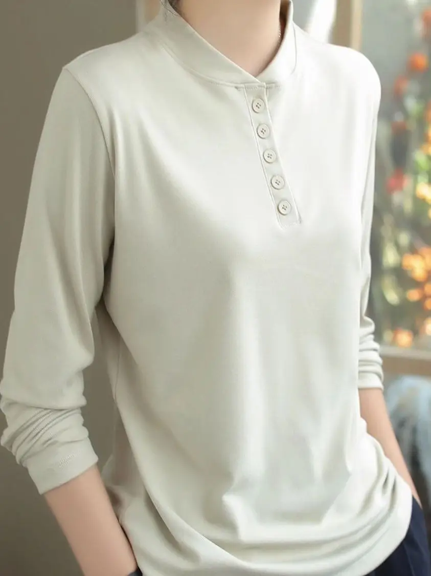 

Slim Fit Long Sve Футболка Женская осенняя мода New Sle Pure Color Button up Base irt Модная маленькая повседневная одежда