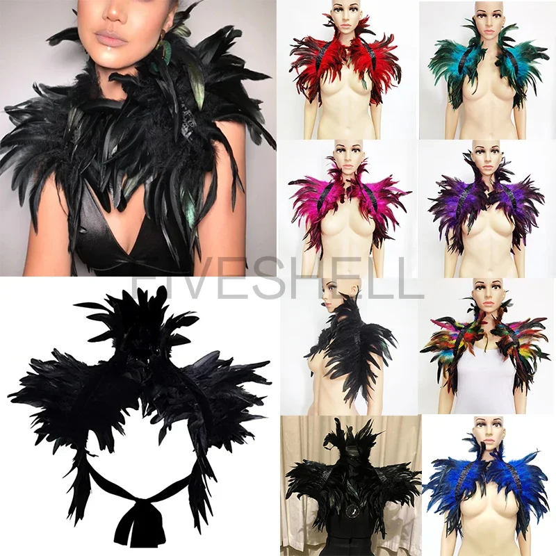 Halloween Prop Shrug Shawl Shoulder Wraps Cape Gothic Collar Cosplay Party Body Cage Harness Bra Belt Feather Fake Collar wing