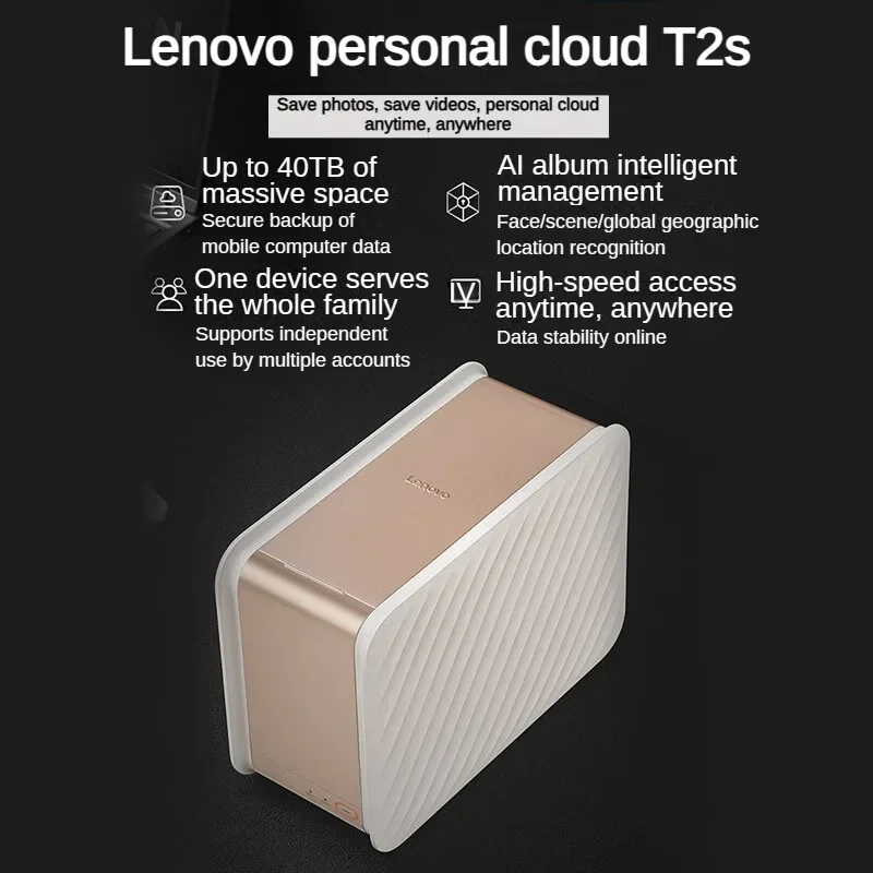 Lenovo-almacenamiento de red Personal en la nube T2s NAS, servidor de almacenamiento doméstico en la nube privada, disco duro, gabinete, respaldo de teléfono, sincronización de computadora