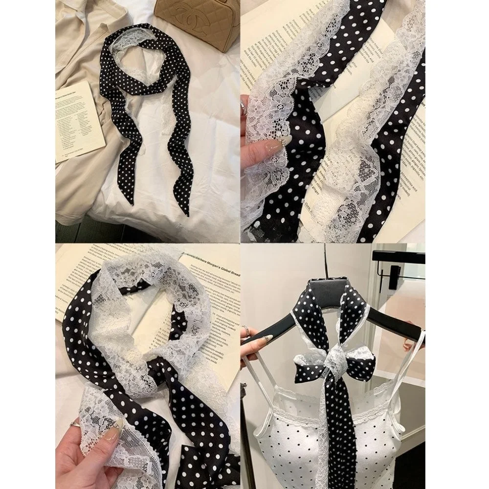 Vintage Polka Dot Pattern Waist Belt Lace Trim Decorative Design Sash Belt Adjustable Tie Scarf Belt For Dresses