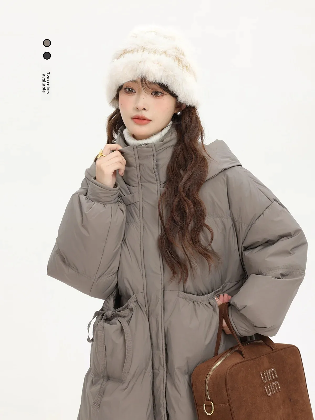 Xinmon Winter Warm Lightweight Hooded down Jacket Korean Style Versatile Mid-Length Cotton Coat Elegant Women's Fashion