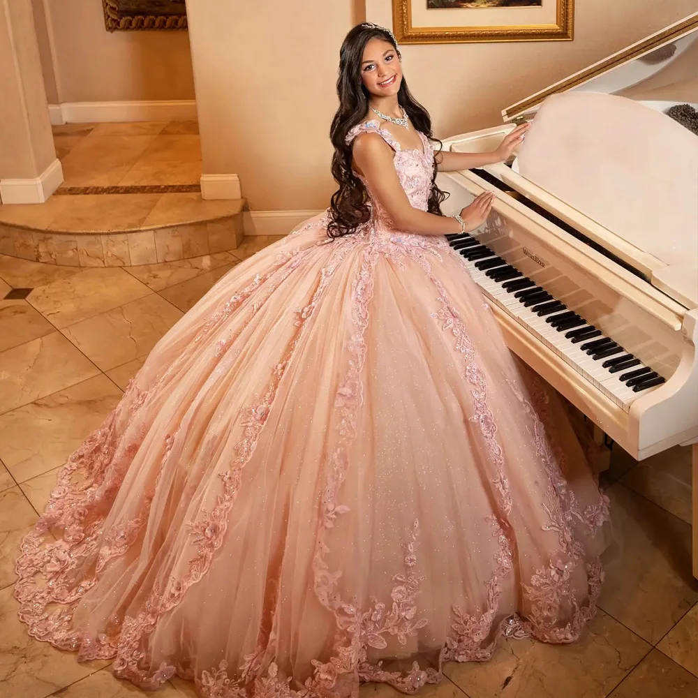 Sang Trọng Bóng Gown Quinceanrea Dresses 2022 Sweetheart Spaghetti Ren Đính Sweep Train Của Tôi Ngọt Ngào Mười Lăm 16th Bữa Tiệc Sinh Nhật