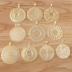 1 Piece Genuine Gold Color Round Medallion Charms Plated Large Bohemia Boho Pendants for DIY Necklace Jewellery Making