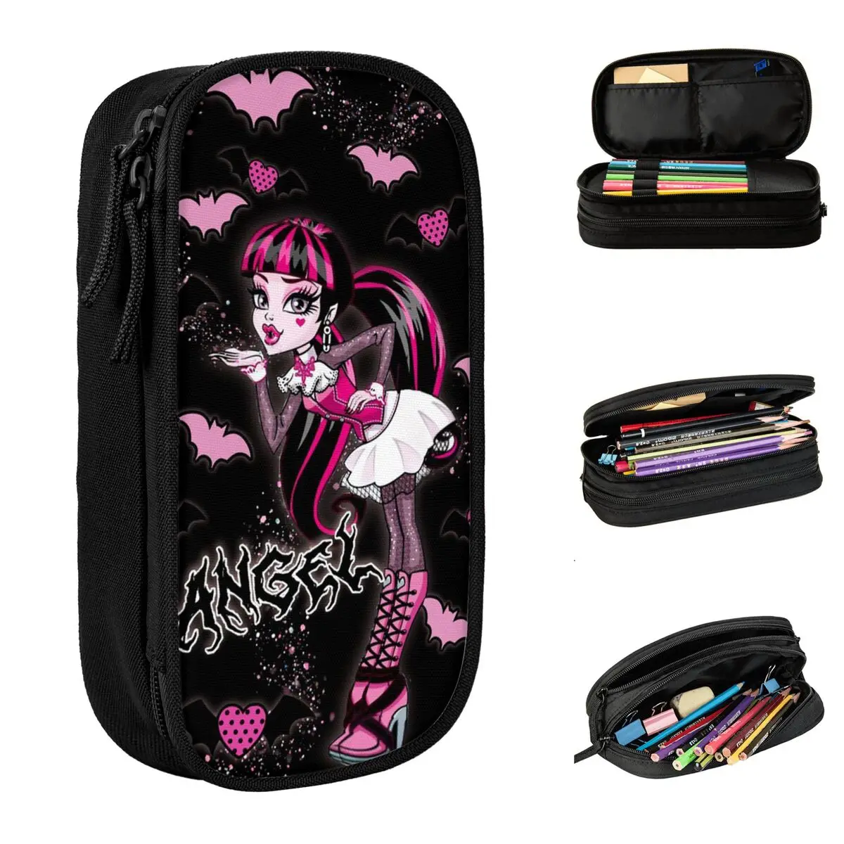 Draculaura Monster High Pencil Case Creative Pen Box Bag Girl Boy Big Capacity Office Cosmetic Pencilcases