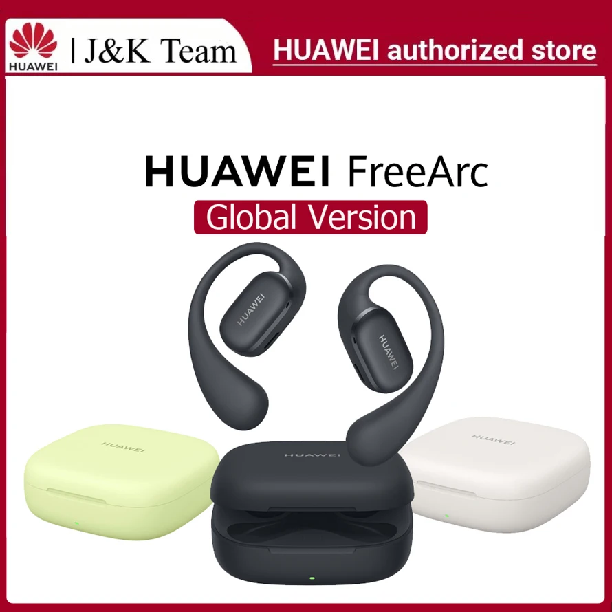 Huawei FreeArc سماعة أذن لاسلكية بتصميم مفتوح ، سماعة أذن لاسلكية ، سماعة أذن Punchy Bass ، حتى 28 ساعة مع علبة بطارية ، سيليكون سائل صديق للجلد
