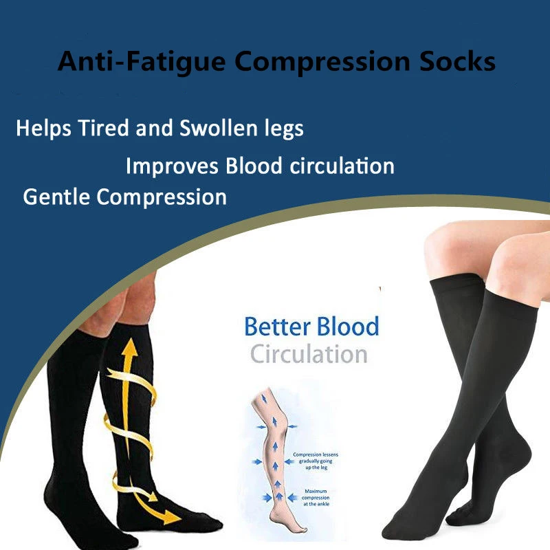 

2pairs/4PCS Elastic Compression Knee High Stockings Compression Socks Men Women Prevent Varicose Veins Toeless Support Hose