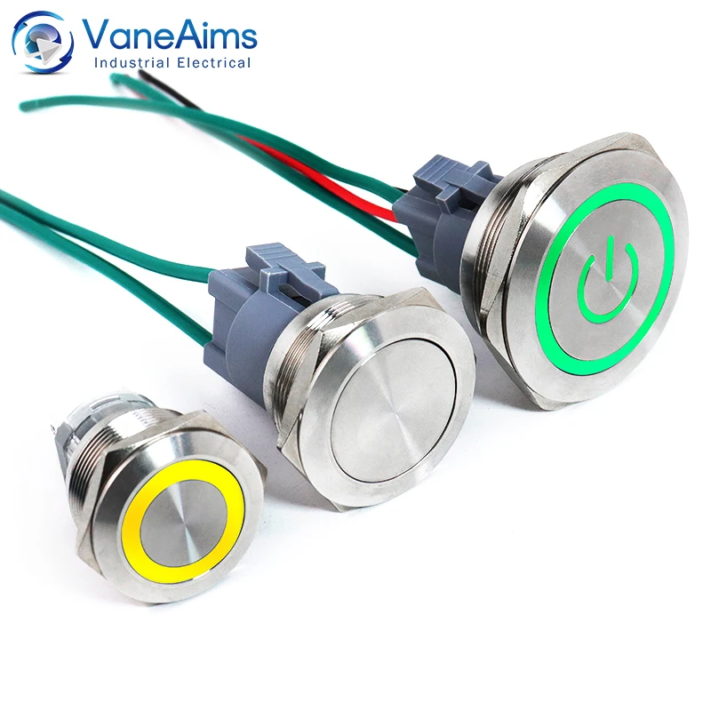 25mm 30mm 40mm Metal Button Switch 15A High Current 220V 24V 12V Reset Self-locking Waterproof Button Power Start Switch On Off