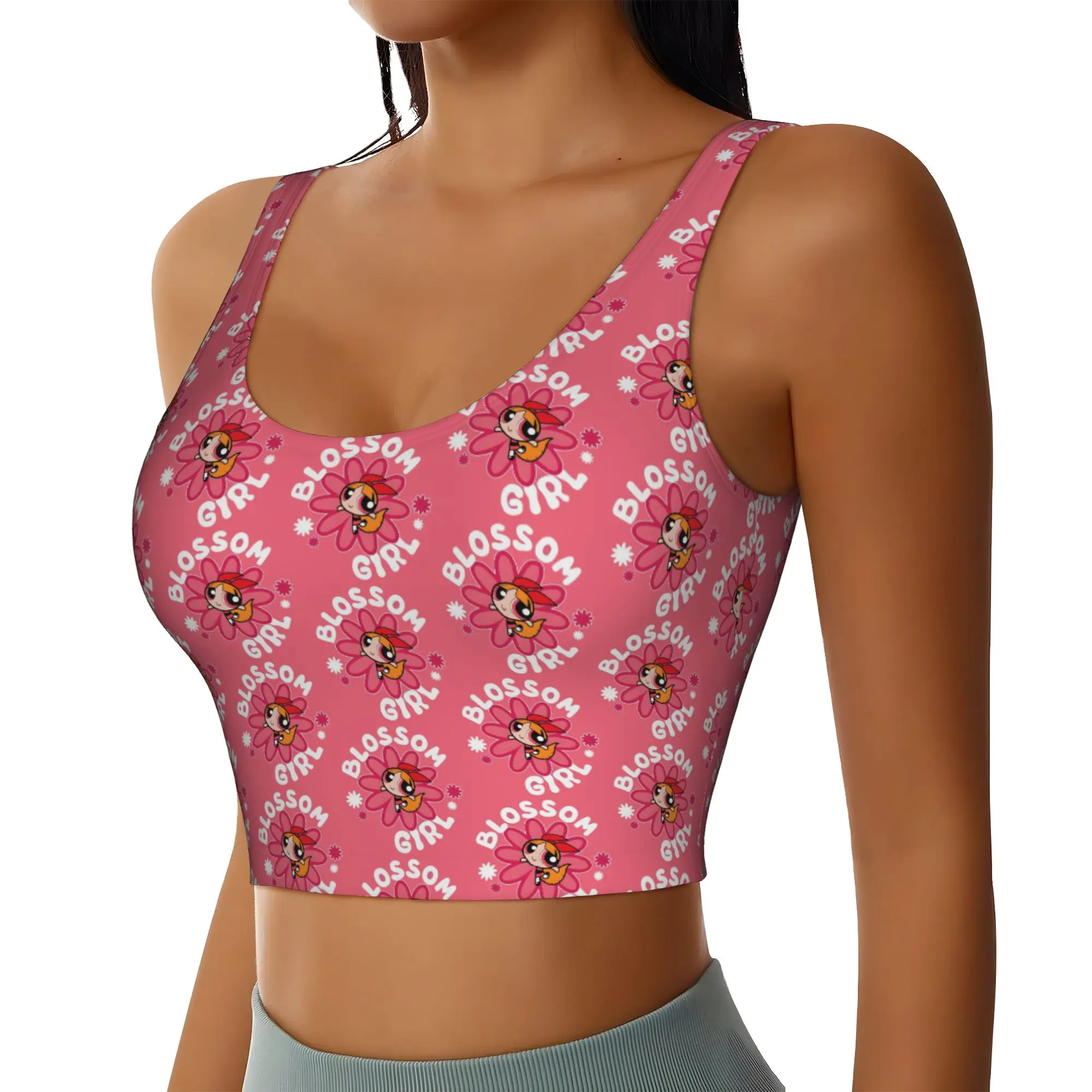 Custom High Impact Poweres Anime Puffes Sports Bra Women's Buttercup Blossom Bunny  Gym Workout Yoga Crop Top
