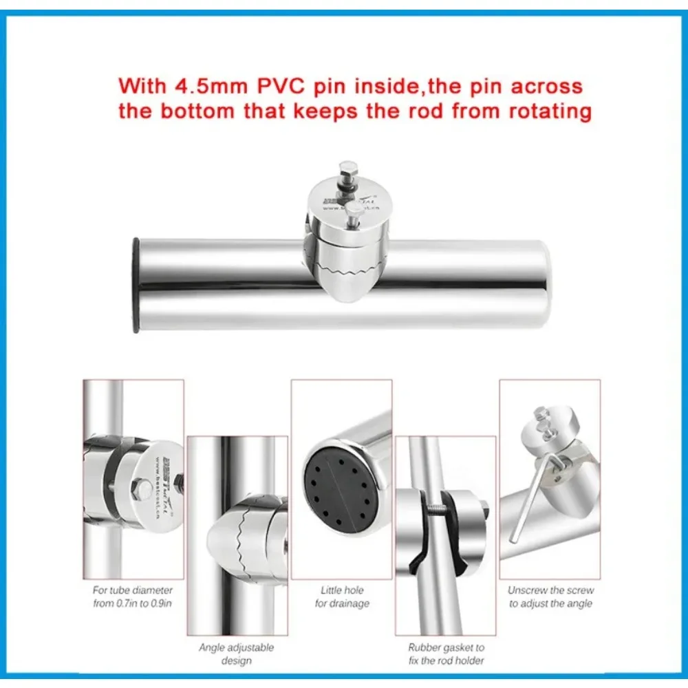 

Rail Mount stainless steel 316 fishing rod holder rack pole bracket support with clamp on 3/4 to 1-1/4 inch marine boat hard