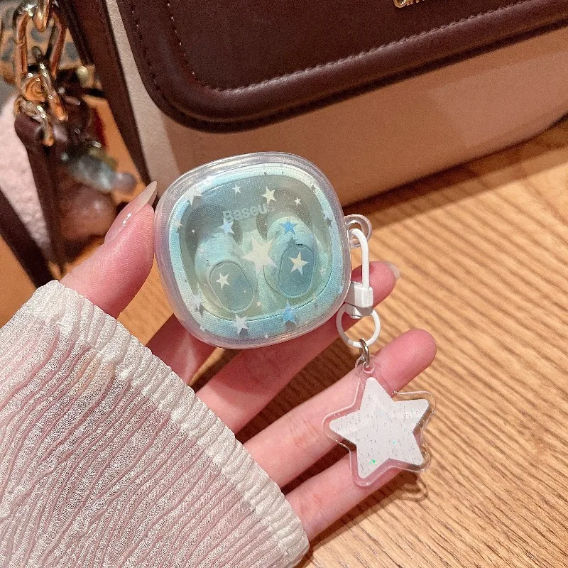 Cute Stars 3D Apple TPU Case for Baseus Bowie WM02 WM02S WM01S Earphone Accessories Protective Sleeve Cover Funda with Pendant