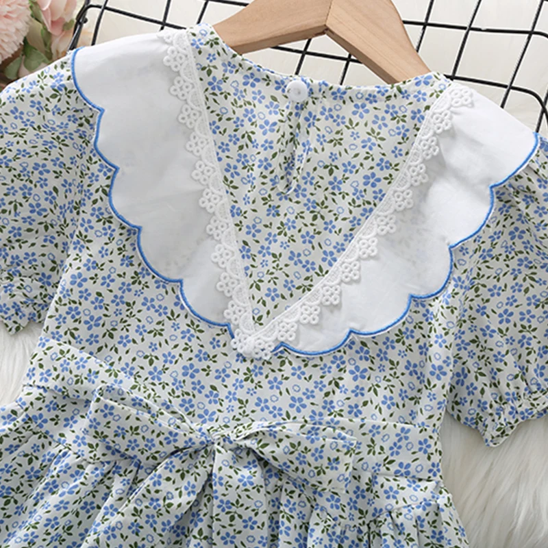 Kids Summer Dress Baby Girls Dresses Floral Print Lace Girls Clothes Children Clothing Teenagers School Costume 6 8 10 12 Years