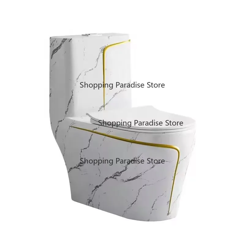 One Piece Toilet Ceramic Sanitary Ware Marble Decal Colored Bathroom Floor Mounted Gold Line Toilet Bowl Washdown