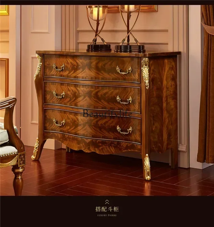 

yj21 British neoclassical solid wood three-bucket cabinet, living room drawer storage, storage cabinet, European bedroom furnitu
