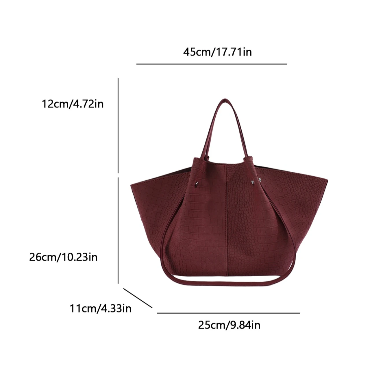 Luxury Crocodile-Embossed Leather Tote Bag for Women, Designer Large Capacity Shoulder Bag, Elegant Wide-Wing Handbag