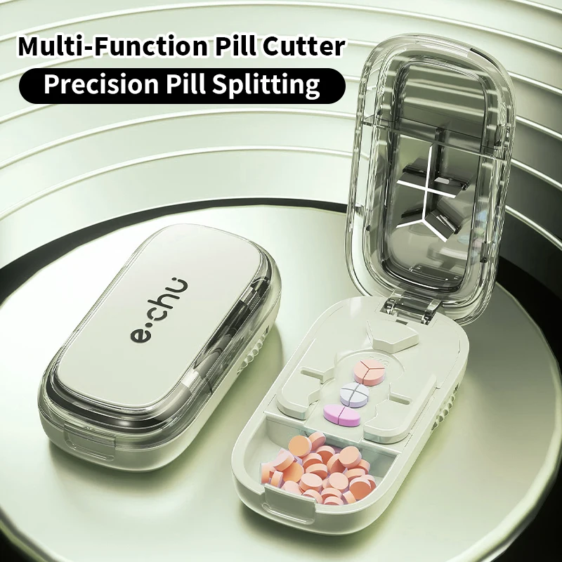 3In1 and 2in1 Pill Cutter with Pill Storage for Multiple Sizes Safety Blade Guard Sliding Adjust The Size Portable Pill Splitter