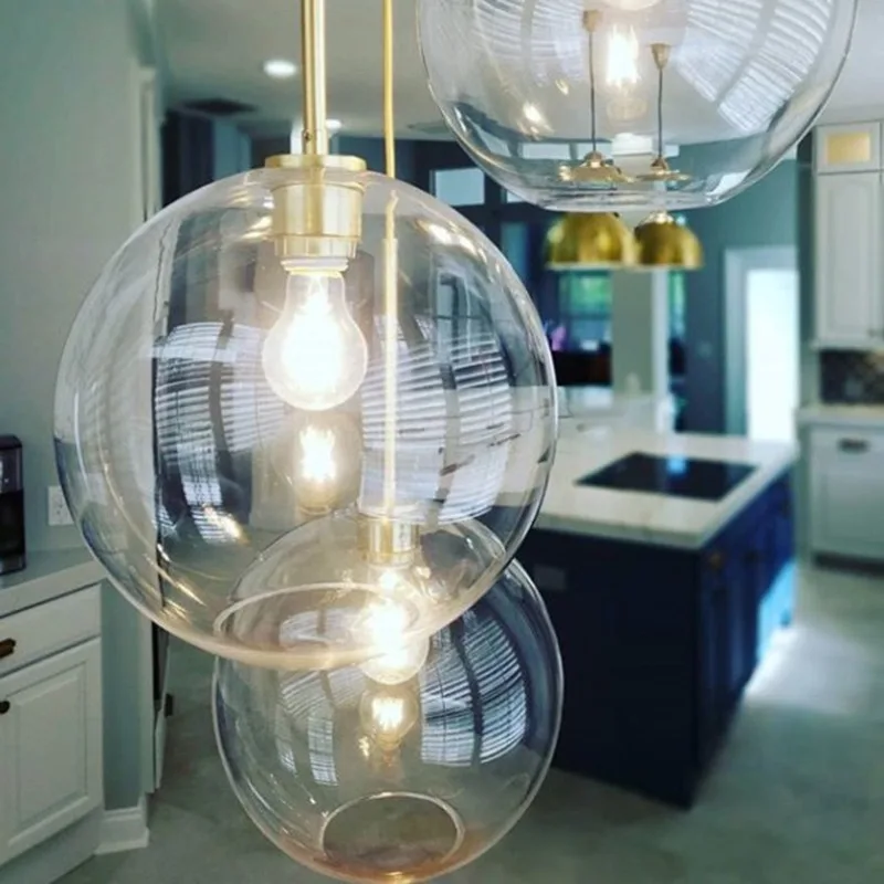 Nordic Glass Pendant Lamp Living Room Round Home Decor Hanging Lihght Bedroom Dining Room Indoor Fixtures Bedside LED Lighting