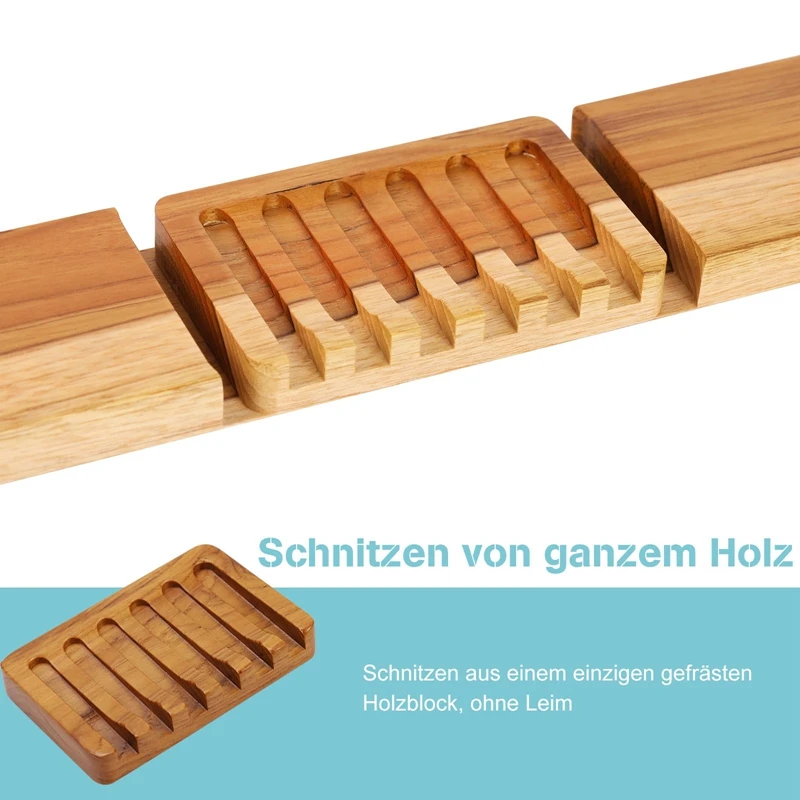 Soap Dish With Slanted Waterfall Design Bar Soap Holder Teak Wood Soap Box Soap Saver For Shower,Bathroom, Sink, Kitchen