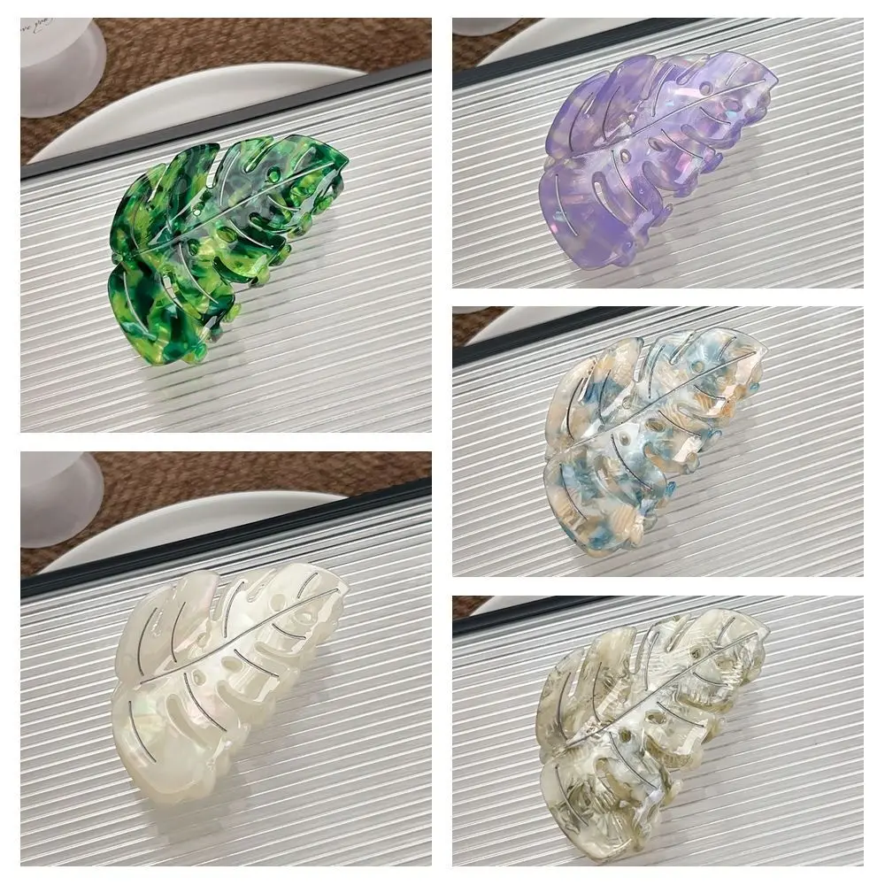 Creative Green Plant Leaves Hair Claws Headwear Geometry Acetate Hair Clip Hairpin Hair Grab Female view 5