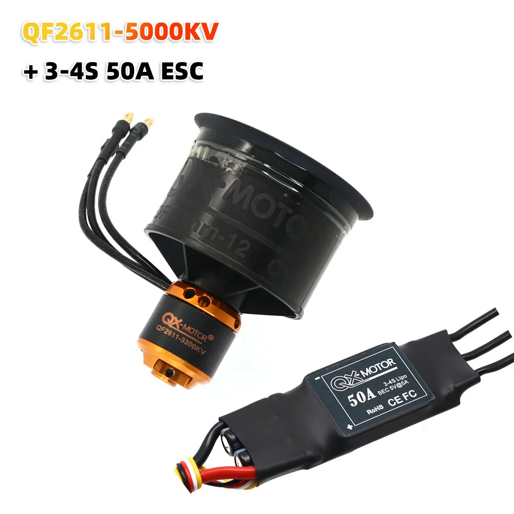 QX-MOTOR 50mm EDF QF2611 QF2611PRO 12blades Kanaalventilator met 3300KV/4000KV/4600KV/5000KV Borstelloze Motor Voor Rc Jet Vliegtuigen