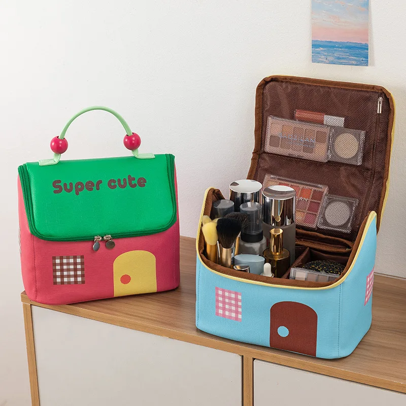 

2025 New Women's House Makeup Bag Waterproof Portable Storage Bag Travel Bag Large Capacity Cute