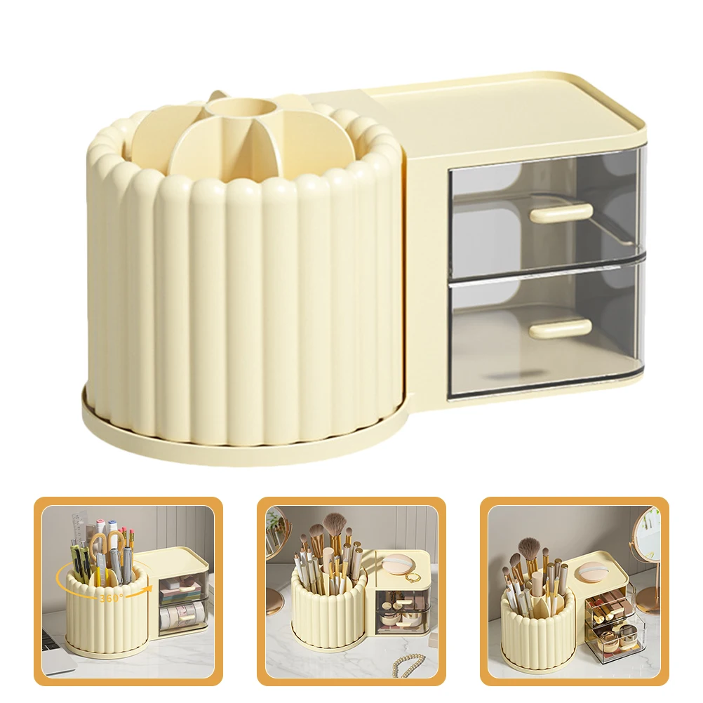 

Multi-Functional Rotating Desk Organizer Creamy Yellow Pencil Cup Stationery Storage Box