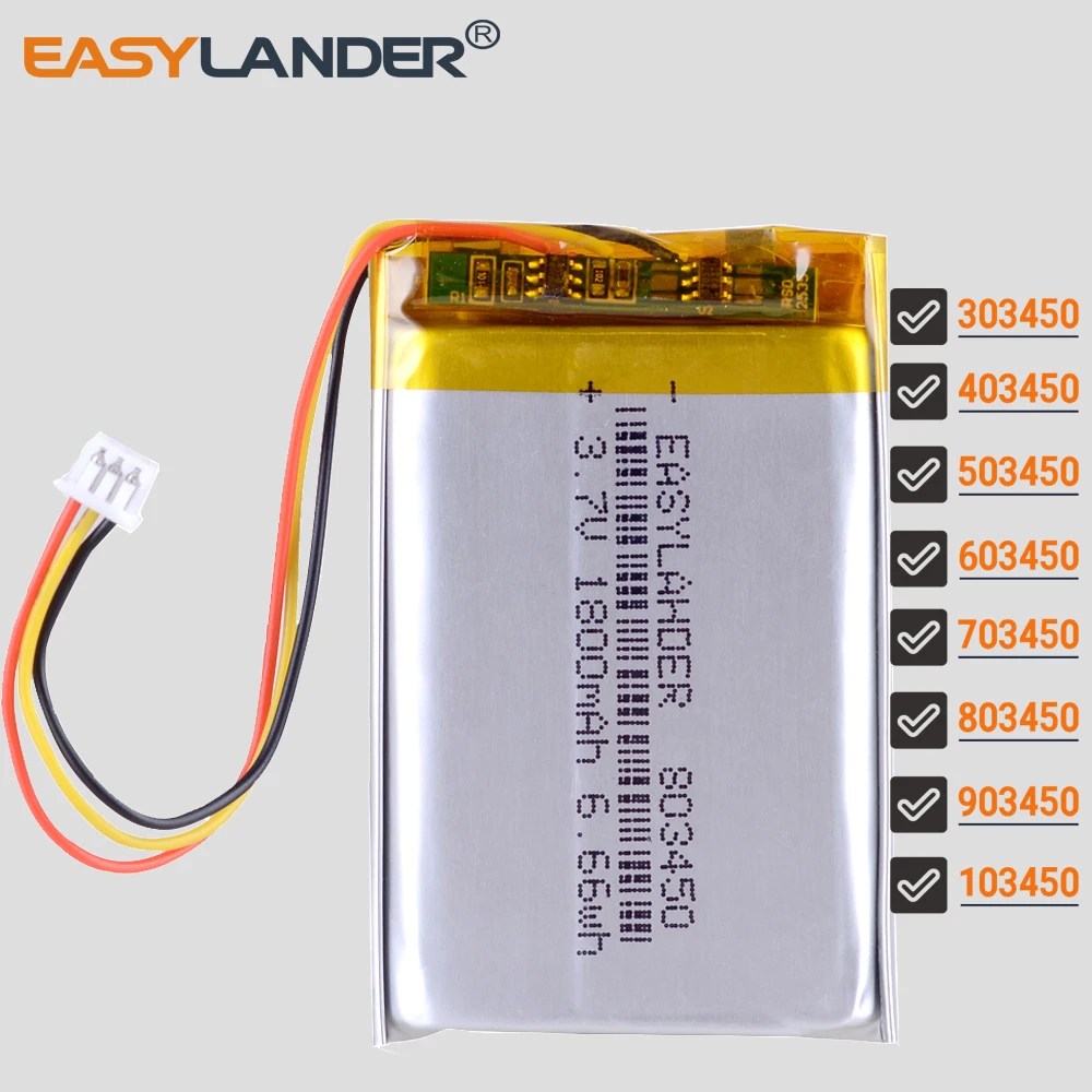 JST1.25 3P 3.7V 2000mAh 103450 Lithium Li-ion Polymer Battery Lipo 303450 403450 503450 603450 703450 803450 903450