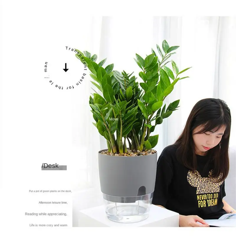 Transparent Double Layer Plastic Flower Pot Self Watering Flowerpot Cotton Rope Watering Small Plant Pot With Injection Port