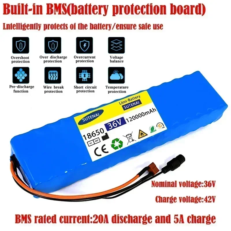 

SU 10S3P 36V 120Ah Battery ebike Battery Pack 18650 Li-ion Batteries 1000W For High Power Electric Scooter Motorcycle Scooter