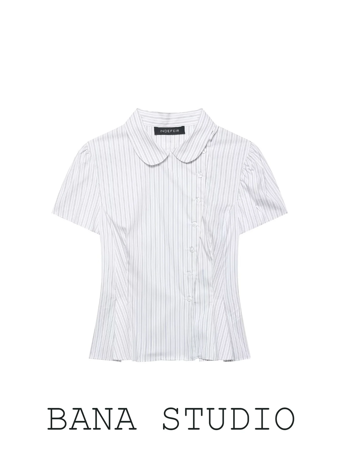 

BANA Simple Striped Asymmetric Short Sleeve Women's Shirt 2026 New Style Slim Fit Top Button Detail Polyester Fabric Short Le...